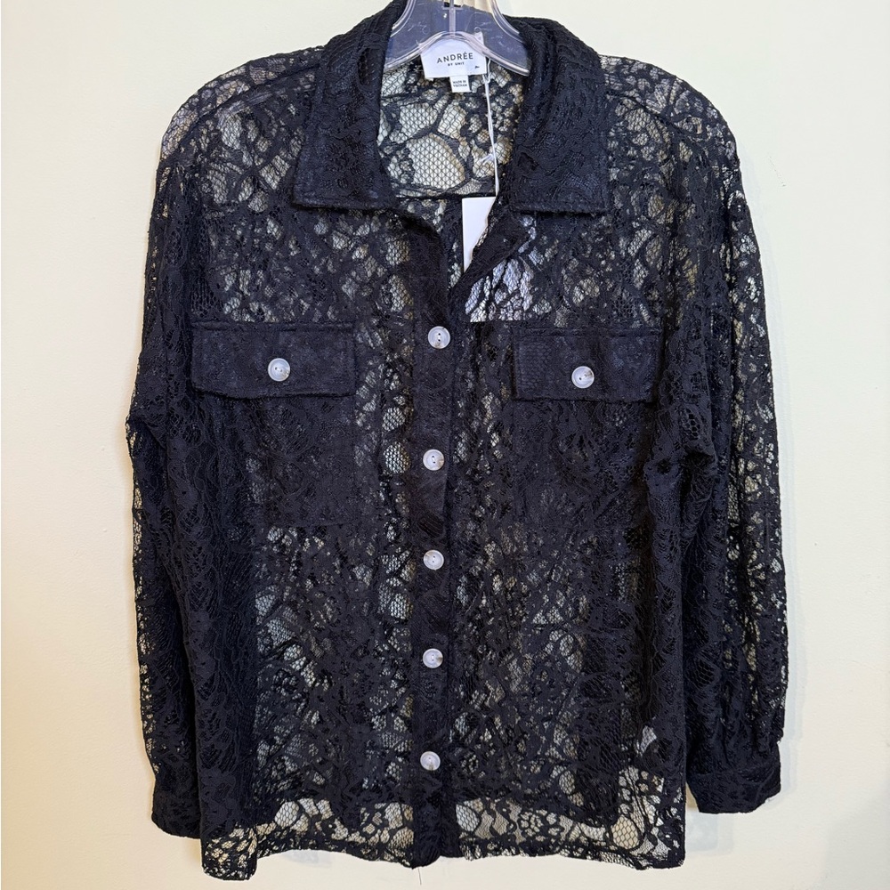 ANDREE BY UNIT Black Lace Blouse *NEW WITH TAGS* - Picture 2 of 12